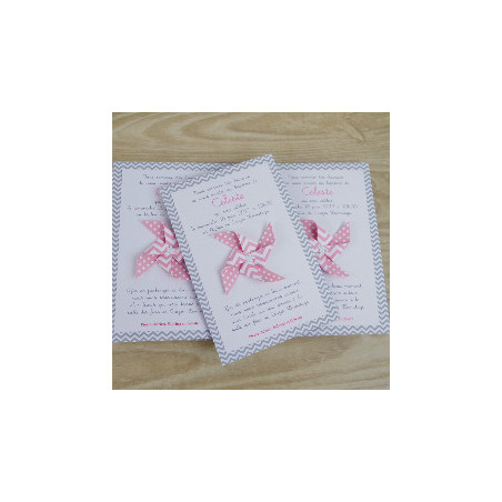 Faire part moulin a vent en - rose gris