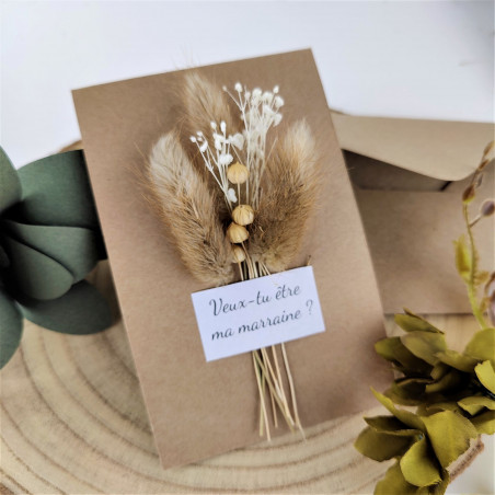 Annonce grossesse, demande marraine, témoin carte fleurs séchées