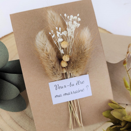 Annonce grossesse, demande marraine, témoin carte fleurs séchées