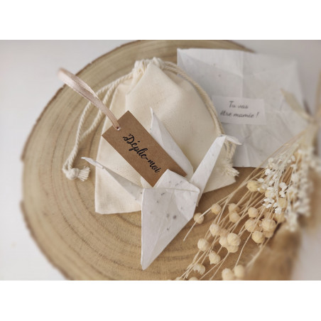 Grue en origami à planter - Annonce grossesse, demande parrain/marraine - Texte aux choix