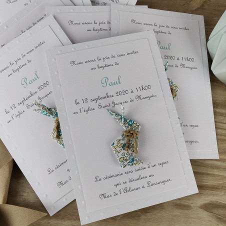 faire part baptême original pour fille lapin liberty vert