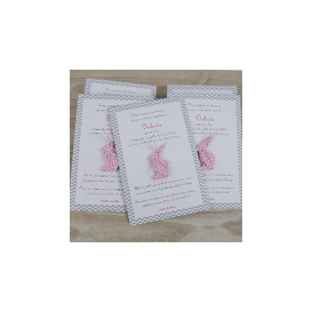 faire part baptême fait main original pour fille lapin rose artisanal