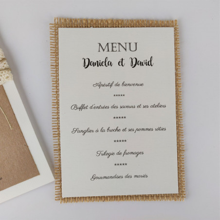 Menu mariage jute boheme champetre chic