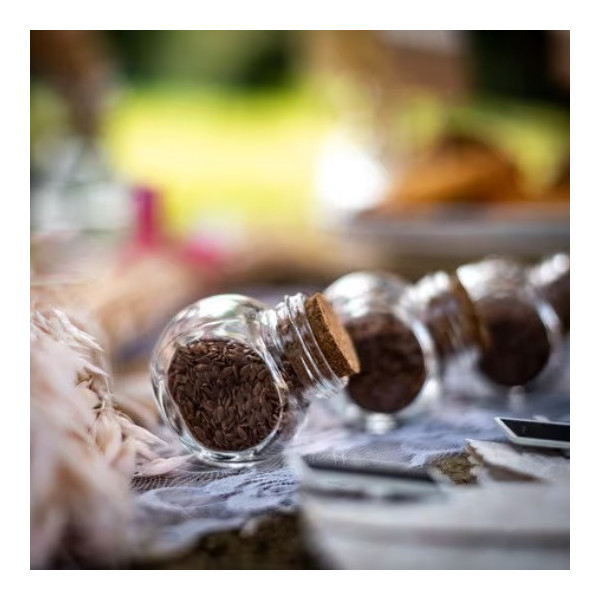 Contenant à dragées en verre bapteme champetre fleur sechées