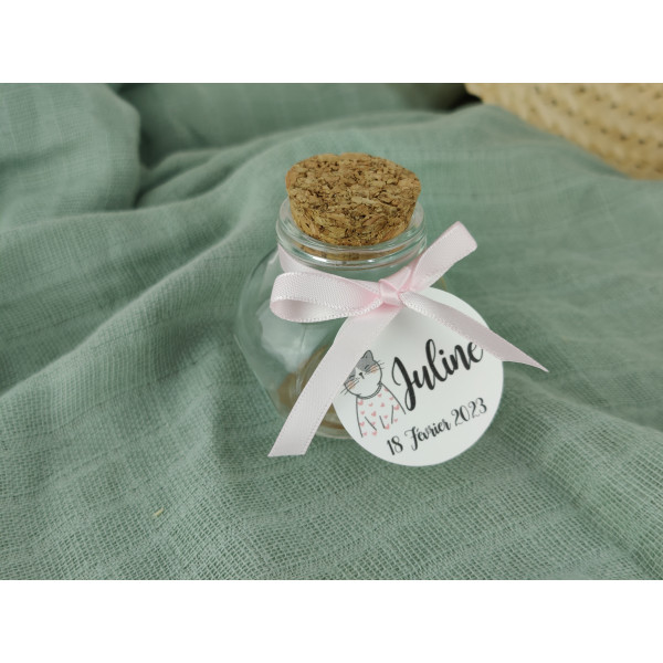 Contenant à dragées en verre bapteme chat