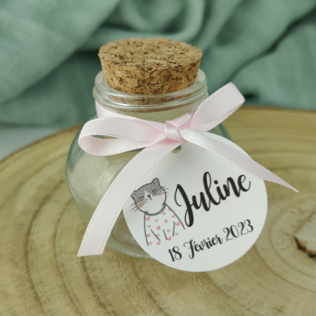 Contenant personnalisé  bonbonnière à dragées en verre chat