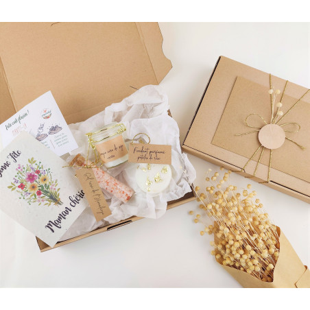 Box coffret cadeau fête des mères cadeau pour maman carte à planter, bougie,  fondant, sel rose de l'Himalaya, cadeau client Box coffret cadeau fête des mères cadeau pour maman carte à planter, bougie,  fondant, sel rose de l'Himalaya, cadeau client