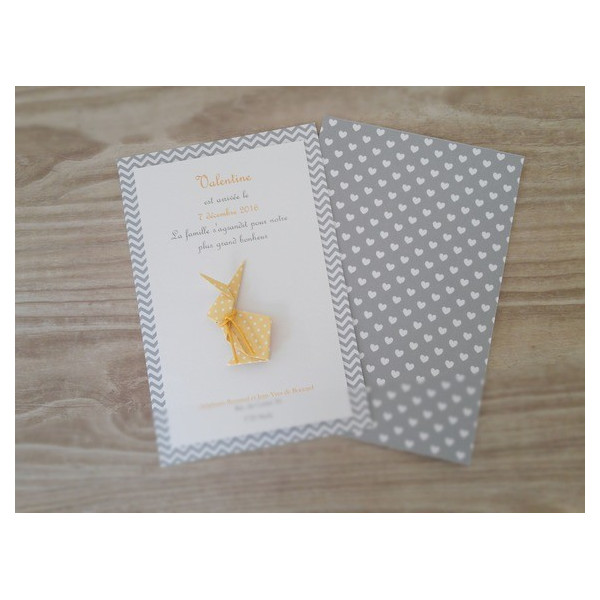 faire part de baptême lapin jaune fait main artisanal