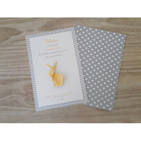 faire part de baptême lapin jaune fait main artisanal