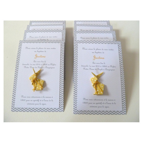 faire part de baptême lapin jaune fait main artisanal