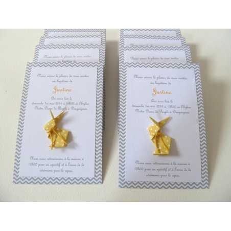 faire part de baptême lapin jaune fait main artisanal