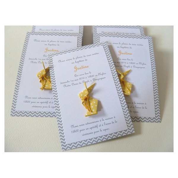 faire part de baptême lapin jaune fait main artisanal