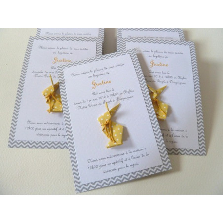 faire part de baptême lapin jaune fait main artisanal