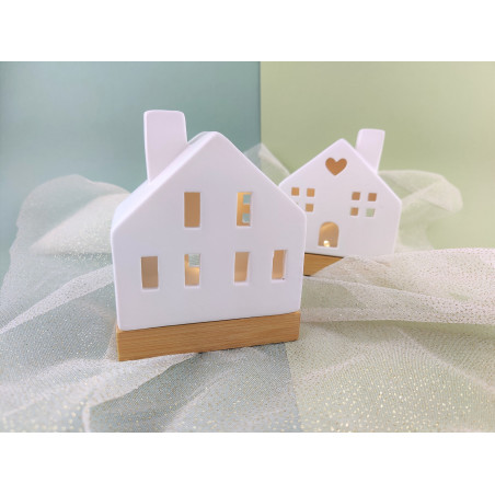 Décoration de Noël personnalisée maisonnette de village en céramique et bois