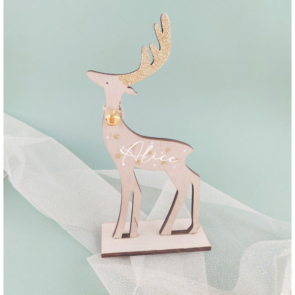 Décoration de Noël personnalisée faon cerf en bois