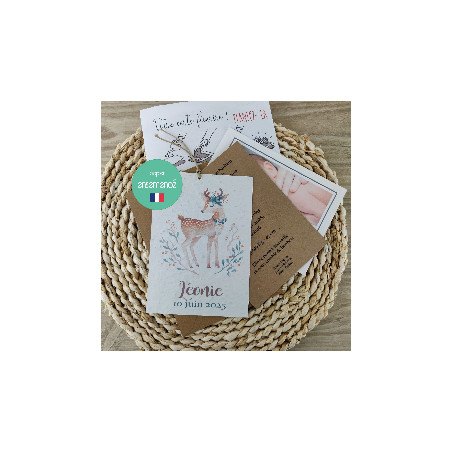 Faire part naissance à planter invitation baptême à semer - biche faon écologique