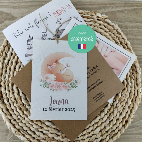 Faire part Naissance ou baptême à Planter renard papier ensemencé