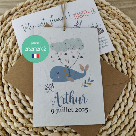 Faire part Naissance fait main à Planter baleine