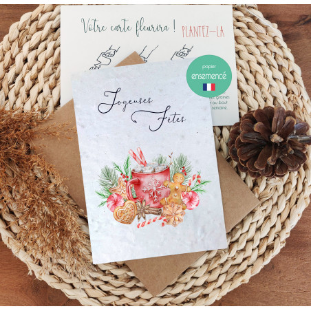 Lot de 4 Cartes à planter, Joyeux Noël, carte de voeux Noël en papier ensemencé