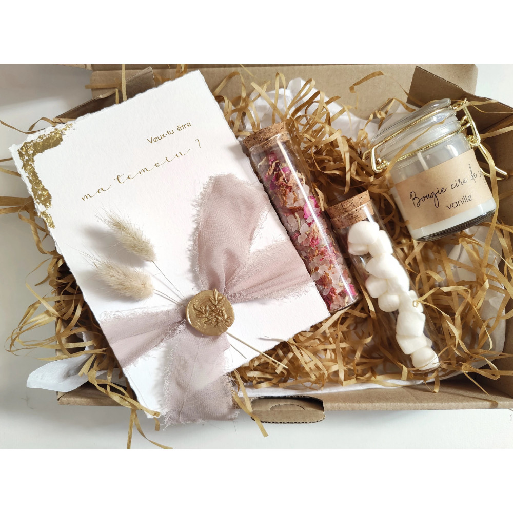 Box coffret cadeau demande témoin - Noël, carte bougie sel de bain fleurs sechées gourmande