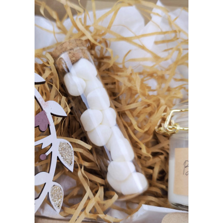Box coffret cadeau demande ma témoin - Carte + Bougie parfumée + Marshmallows + Tube de sel et pétales de fleurs