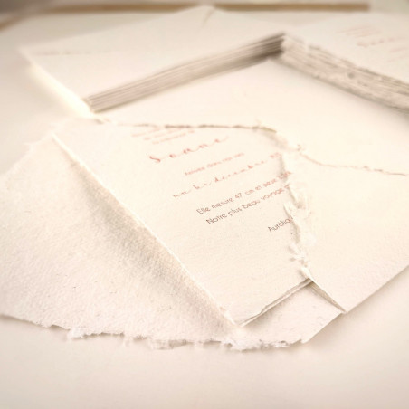 Faire part Naissance ou baptême en papier fait main coton bords déchirés artisanal fille ou garçon