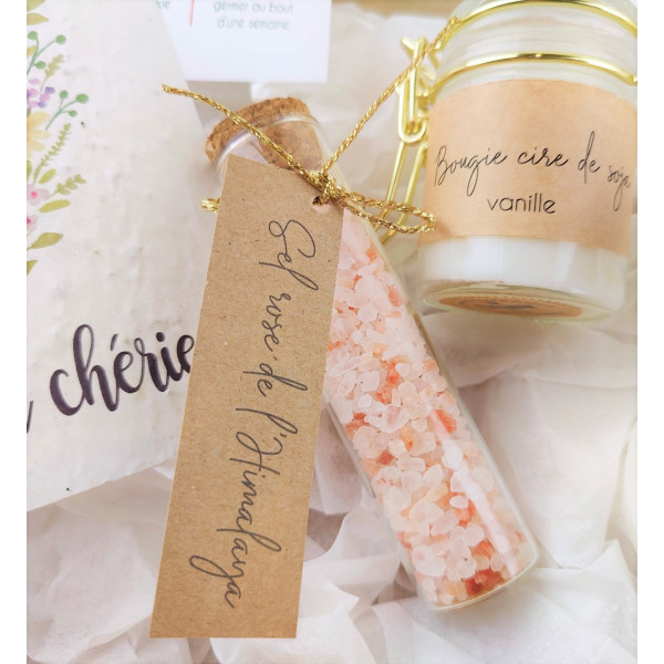 Box coffret cadeau fête des mères cadeau pour maman carte à planter, bougie,  fondant, sel rose de l'Himalaya, cadeau client