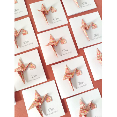 Faire part naissance chic pour fille cigogne en origami en papier japonais artisanal fleurs de cerisier