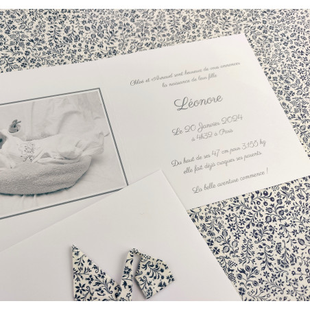 faire part de naissance fait main cigogne bleu liberty mixte asiatique papier artisanal