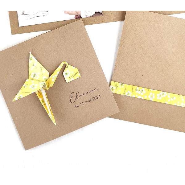 faire part naissance artisanal cigogne originale et raffinée papier japonais fleuri