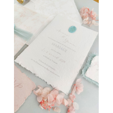 Faire-part de mariage Collection Céleste en papier artisanal 100% coton écru