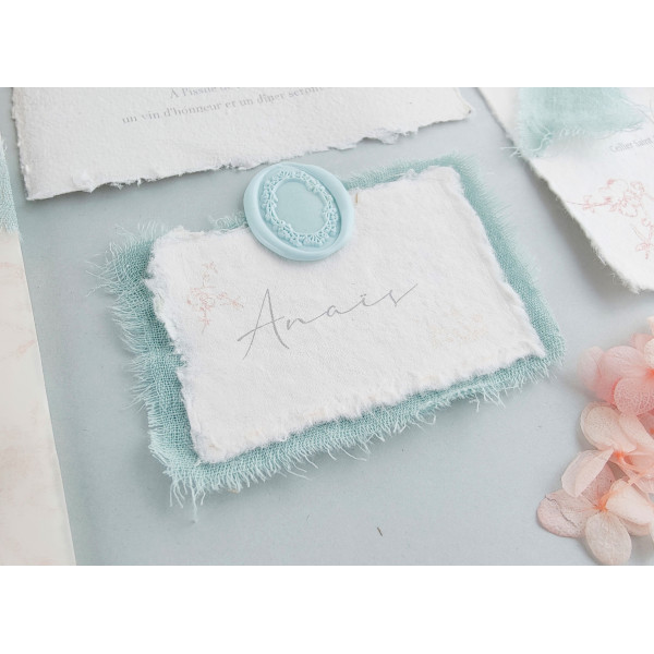 marque place mariage romantique doux en papier coton chiffon bord déchirés artisanal