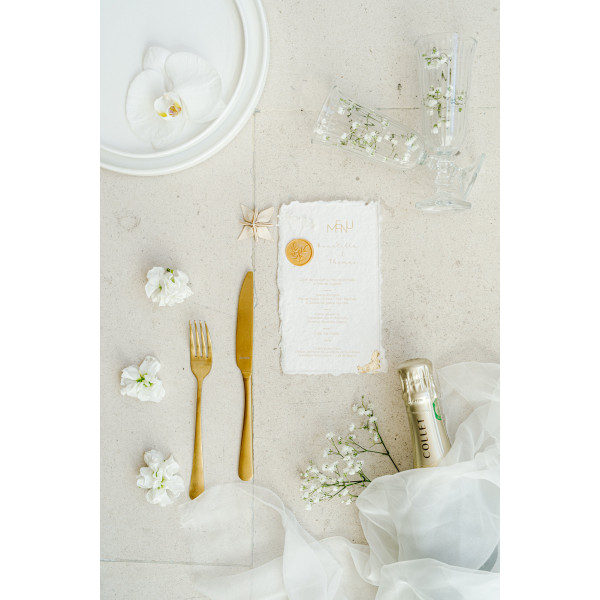 papeterie de mariage élégant cachet de cire et gypsophile papier fait main chiffon