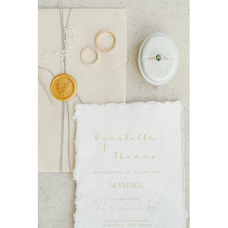 papeterie de mariage élégant cachet de cire et gypsophile papier fait main chiffon