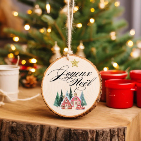 Boule de Noël en bois - Décoration sapin de Noël en bois - village Noël