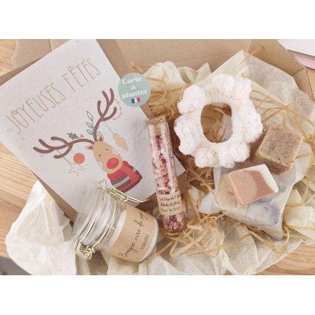 box bien-être cadeau noel femme bougie, chouchou, sel de bain