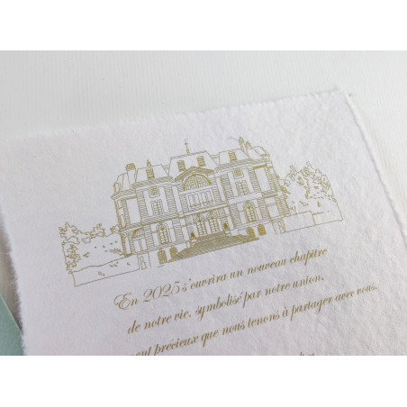 illustration dessin de votre lieu de mariage, croquis, église, manoir, château