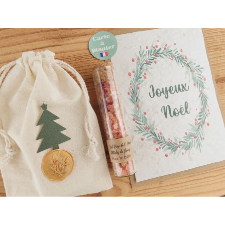 pochon de noel cadeau femme cocooning bien être sel de bain artisanal carte a planter