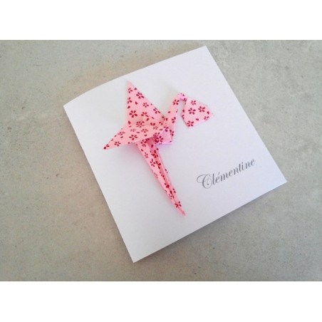 faire part naissance fille cigogne rose en papier japonais haut de gamme