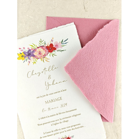 enveloppe faite main artisanale vieux rose mariage bapteme naissance fille