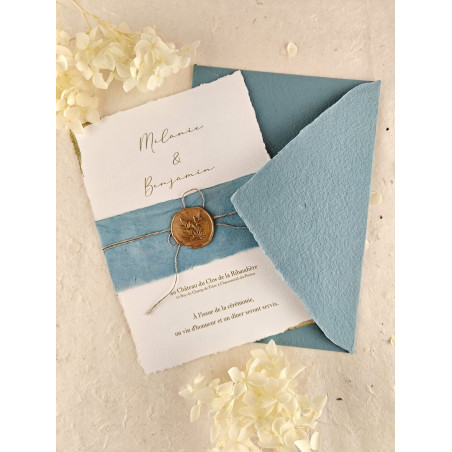 enveloppe faite main artisanale bleu océan mariage bapteme naissance