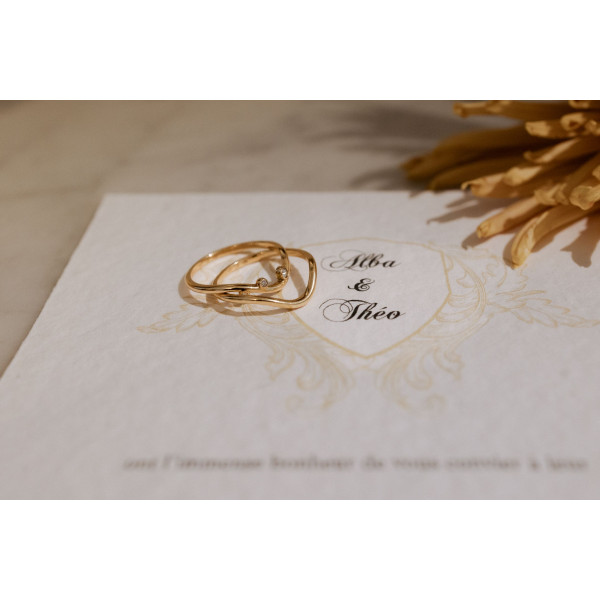 Faire part mariage élégant ancien noir doré en papier chiffon coton artisanal fait main