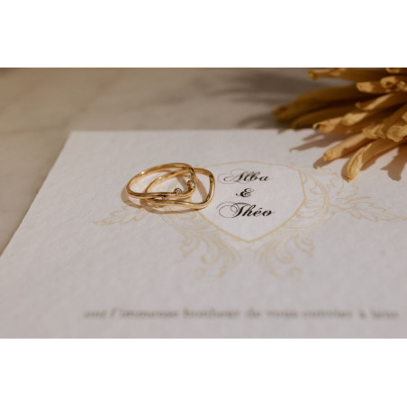Faire part mariage élégant ancien noir doré en papier chiffon coton artisanal fait main