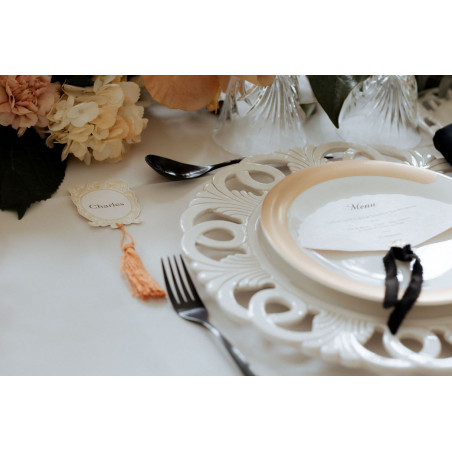 Menu mariage éventail élégant sophistiqué en papier coton calligraphie artisanal chiffon