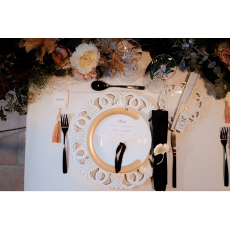 Menu mariage éventail élégant sophistiqué en papier coton calligraphie artisanal chiffon