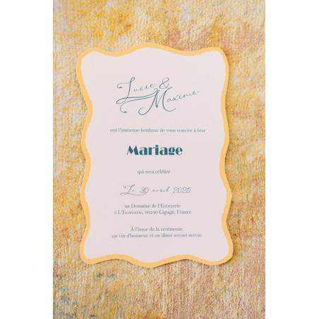 faire part mariage tendance ondes vibes jaune bleu vert orange