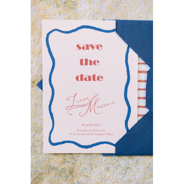 save the date mariage tendance ondes vibes jaune bleu vert orange