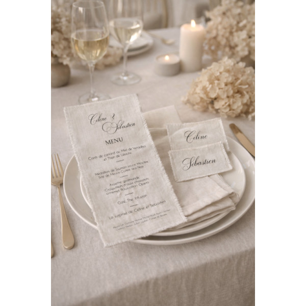 marque place mariage élégant en tissu coton calligraphie