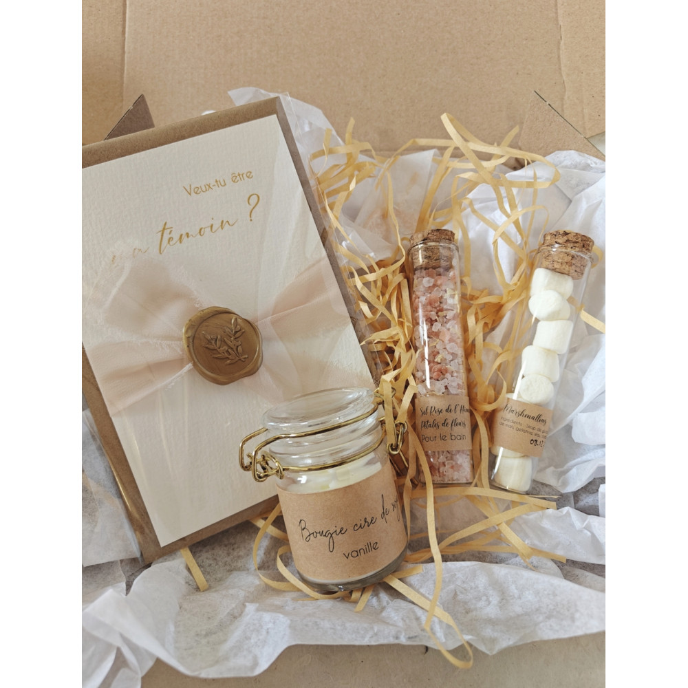 Box coffret cadeau demande témoin - Noël, carte bougie sel de bain fleurs sechées gourmande