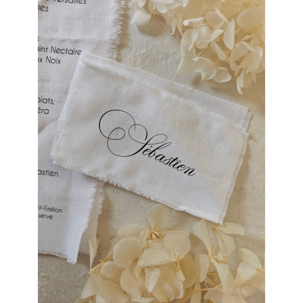 marque place mariage élégant en tissu coton calligraphie